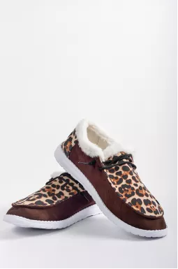 Текстильні мокасини з леопардовим принтом та екохутром