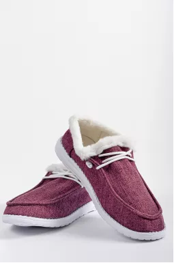 Мокасини сливового кольору з екохутром великих розмірів