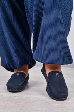 Темно-синие мокасины из нубука больших размеров