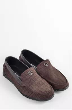 Шоколадные мокасины с текстурой под крокодиловую кожу больших размеров