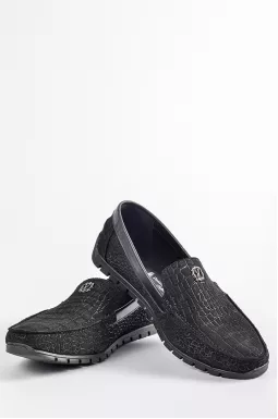 Мокасины черного цвета с рельефной текстурой больших размеров