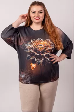 Блуза з квітковим принтом і леопардовим акцентом великих розмірів