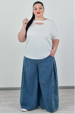 Брюки-спідниця в блакитному кольорі з мереживним декором великих розмірів