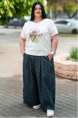 Брюки-спідниця з котону з еластичним поясом та зав’язкою великих розмірів
