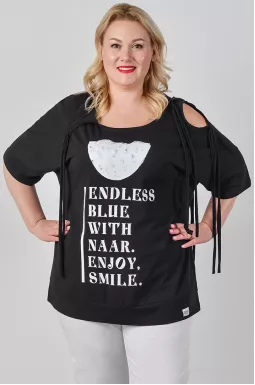 Блуза спорт з відкритими плечима та декоративними зав’язками великих розмірів