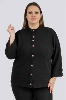 Жакет в рубчик з золотавими ґудзиками великих розмірів