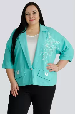  Пиджак короткий трикотажный с декором больших размеров