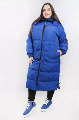 Довге зимове пальто з нашивкою на рукаві супер батал