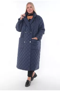 Стильное стеганное пальто холлофайбер с поясом супер батал