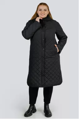 Пальто стеганое с капюшоном больших размеров