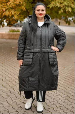 Черное пальто-трансформер с отстегивающимися рукавами больших размеров