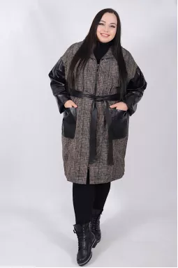 Плащ с поясом со вставками из эко-кожи супер батал