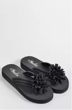 Вьетнамки черного цвета с текстильным цветком больших размеров