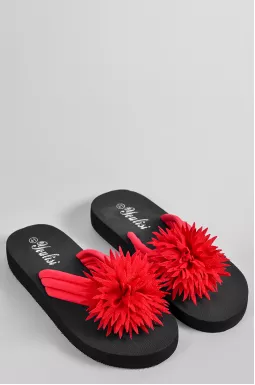 Вьетнамки черного цвета с красным текстильным цветком больших размеров