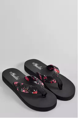 Вьетнамки черного цвета с цветочными узорами больших размеров