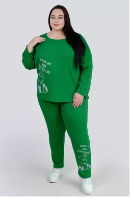 Домашний костюм из трикотажа рубчик с принтом супер батал