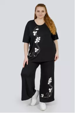 Прогулочный костюм с принтом и стразами больших размеров