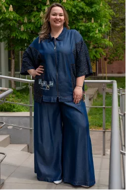 Костюм-брюки с леопардовым принтом больших размеров