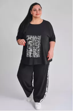 Прогулочный костюм с абстрактным черно-белым узором больших размеров