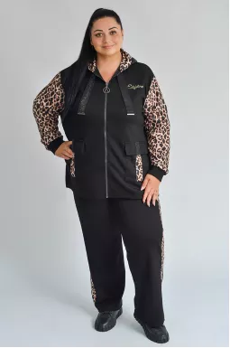 Прогулочный костюм на молнии с леопардовыми вставками больших размеров