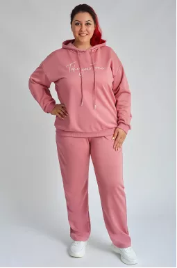 Прогулочный костюм с капюшоном и надписью больших размеров