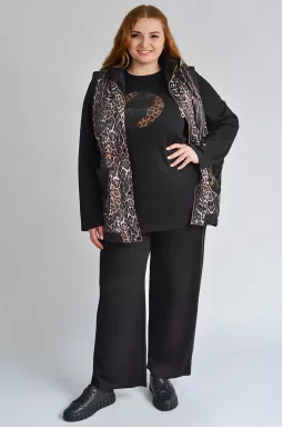 Костюм-тройка с камешками и леопардовым акцентом больших размеров