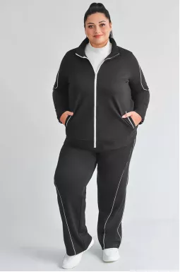 Чорний прогулянковий костюм із білими смугами великих розмірів