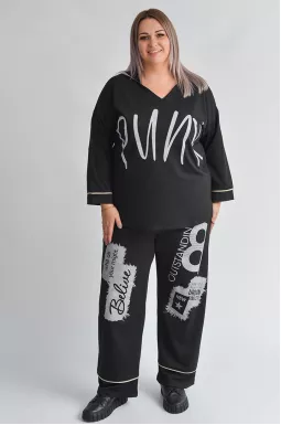 Прогулянковий костюм чорний з кремовими акцентами великих розмірів