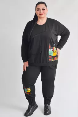 Прогулянковий костюм з кишенею на блискавці та яскравим принтом великих розмірів