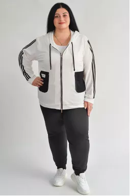 Прогулянковий костюм на блискавці з контрастними лампасами великих розмірів