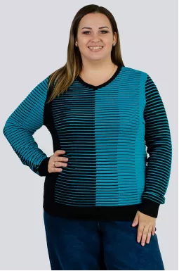 Двокольоровий пуловер в смужку великих розмірів