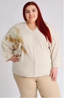 Пуловер в'язаний з золотавим принтом великих розмірів