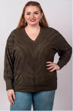 Пуловер з фактурним візерунком і накладними кишенями великих розмірів