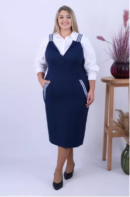 Стильный сарафан миди с карманами батал