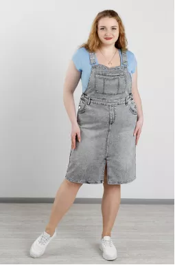 Сірий джинсовий сарафан з розрізом великих розмірів