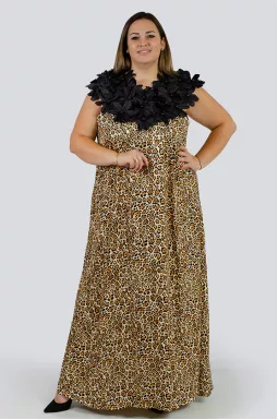 Леопардовий сарафан-сукня зі з'ємною прикрасою великих розмірів