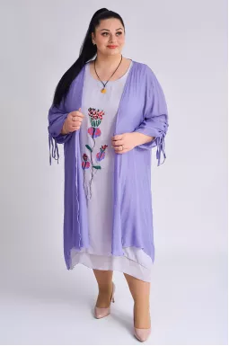 Сарафан-платье с кардиганом и украшением больших размеров