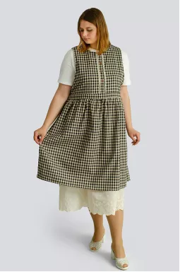 Сарафан максі в клітинку з мереживом великих розмірів