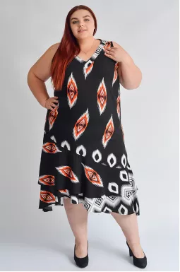 Сарафан-сукня з геометричним принтом і асиметричним низом великих розмірів