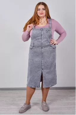 Сарафан джинсовий міді з камінчиками на поясі великих розмірів