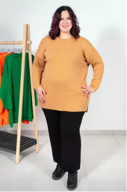 Довгий в'язаний джемпер з розрізами батал