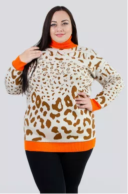 Теплий светр оверсайз під горло в леопардовий принт 