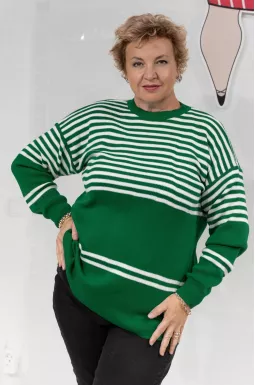 Джемпер довгий в'язаний з горизонтальними смужками батал