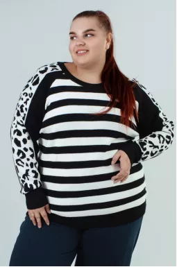 Джемпер в'язаний в смужку і леопардовий принт батал