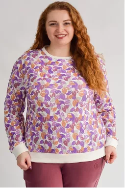Свитшот с художественным принтом в виде листьев большого размера