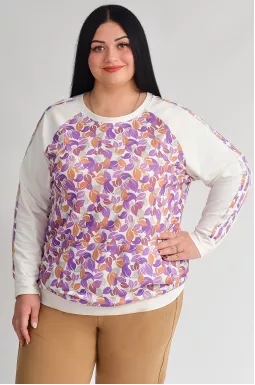 Свитшот с художественным принтом в виде листиков и рукавами реглан больших размеров