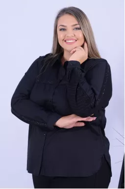 Однотонная удлиненная рубашка с декором супер батал