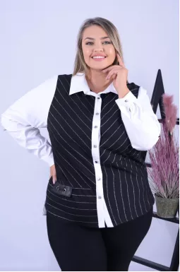 Стильная двухцветная рубашка супер батал