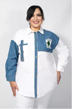 Сорочка з джинсовими вставками батал