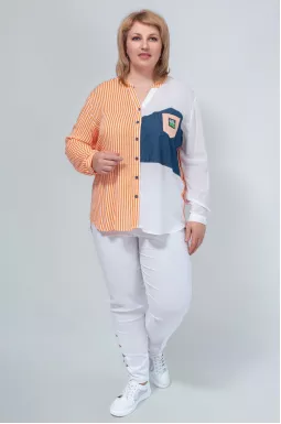 Сорочка в смужку наполовину батал